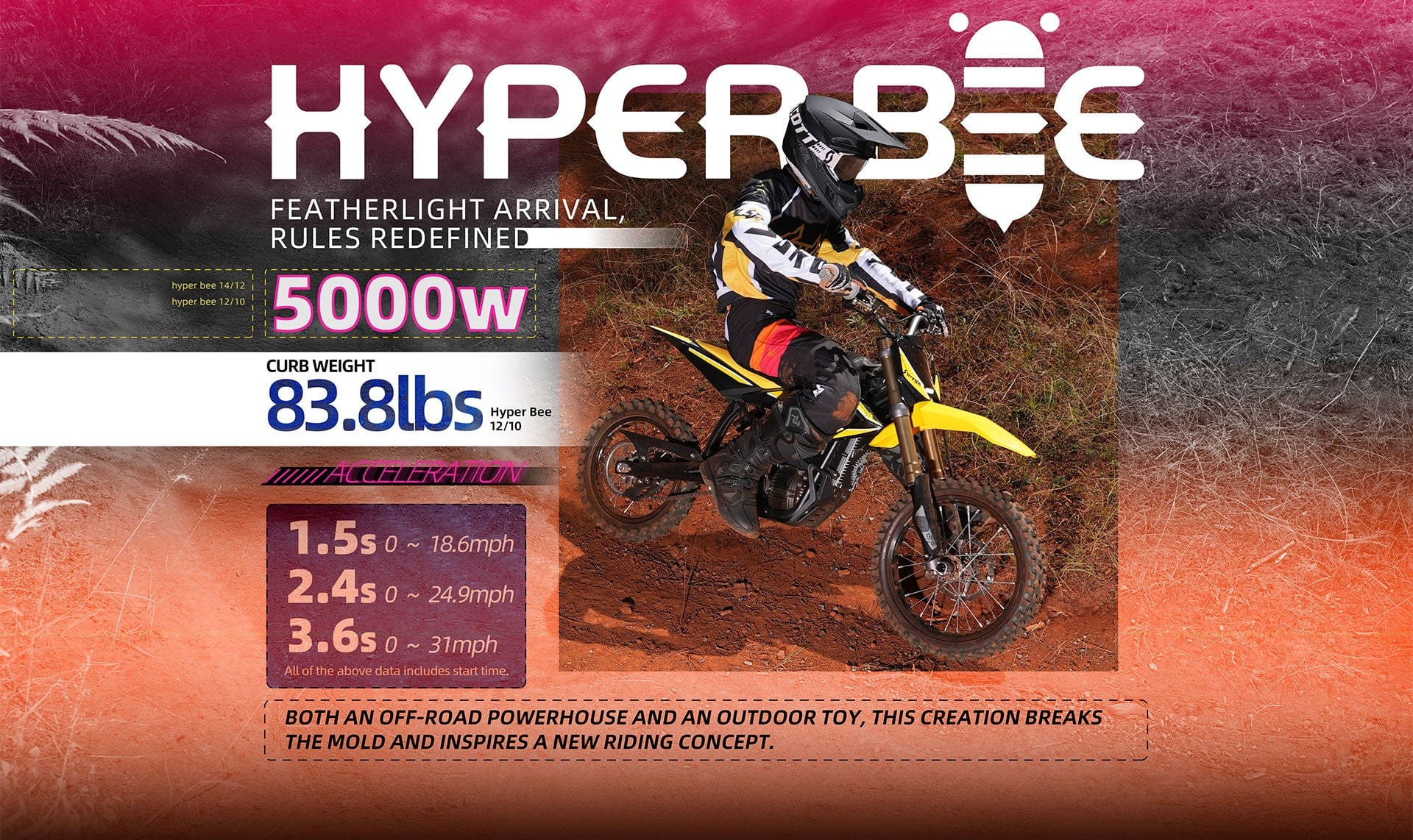 surron hyper bee youth electric dirt bike (pink)
